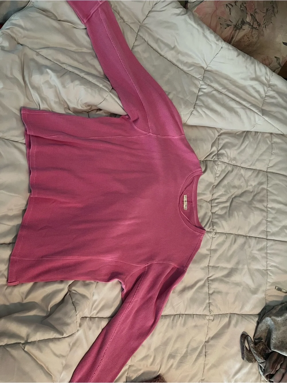 Free People we the free Waffle Knit Long Sleeve Top in Pink